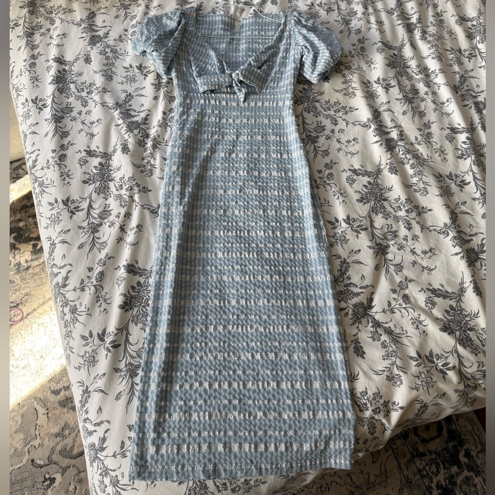 Urban Outfitters Blue and White Milk Maid Gingham Midi Dress | Size XS